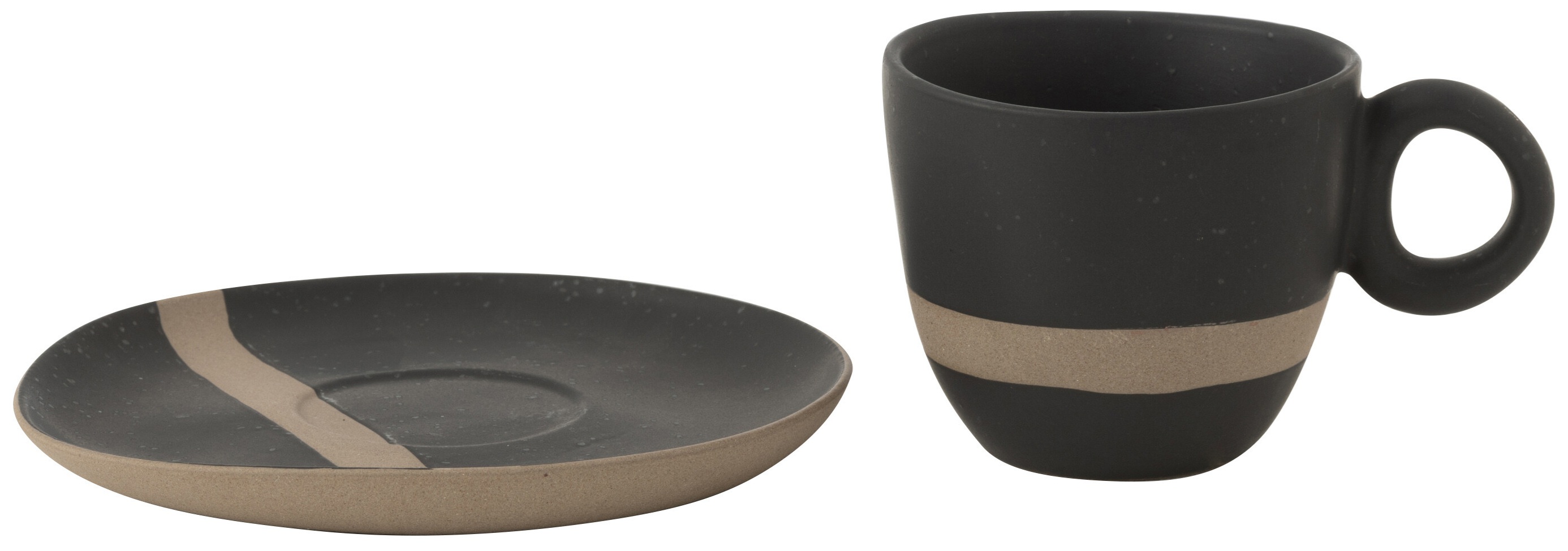 Filiżanka z spodkiem ceramiczna Rustic River czarno-szara 274 ml – grafika-1.