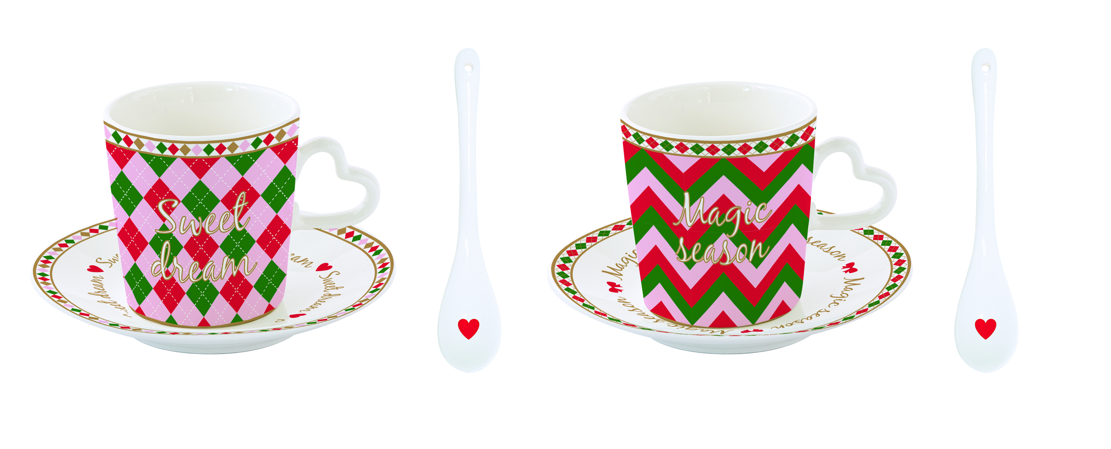 Комплект чаши за кафе с чинийки и лъжички CHRISTMAS TWIST – изображение-1
