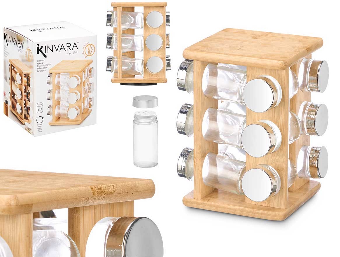 Бамбукова поставка за 12 бр. подправки – изображение-1