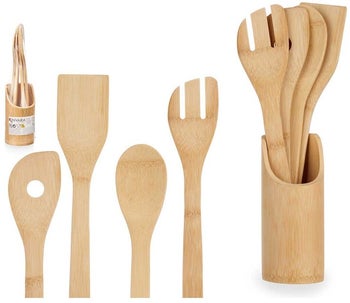 Бамбукова поставка с прибори за готвене – изображение-1