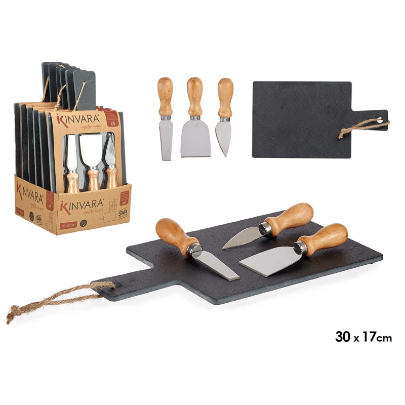 Дъска от камък с 3 ножа за сирена – изображение-1