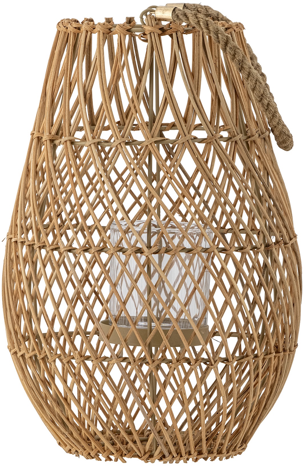 Latarenka ze szkłem drewniana rattanowa 37x25 cm – obraz-1