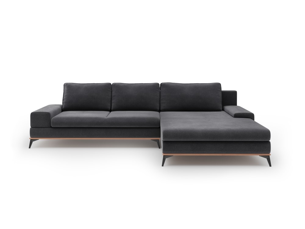 Narożnik rozkładany z pojemnikiem Astre 315x212 cm welur ciemnoszary prawy – obraz-1