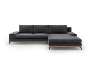 Narożnik rozkładany z pojemnikiem Astre 315x212 cm welur ciemnoszary prawy – obraz-1