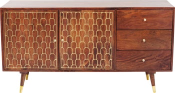 Komoda drewniana z drzwiami i 3 szufladami 145x75 cm brązowa – obraz-1