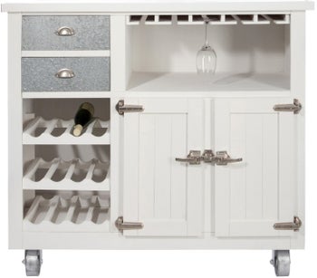 Barek drewniany 127x115cm na kółkach biały – obraz-1