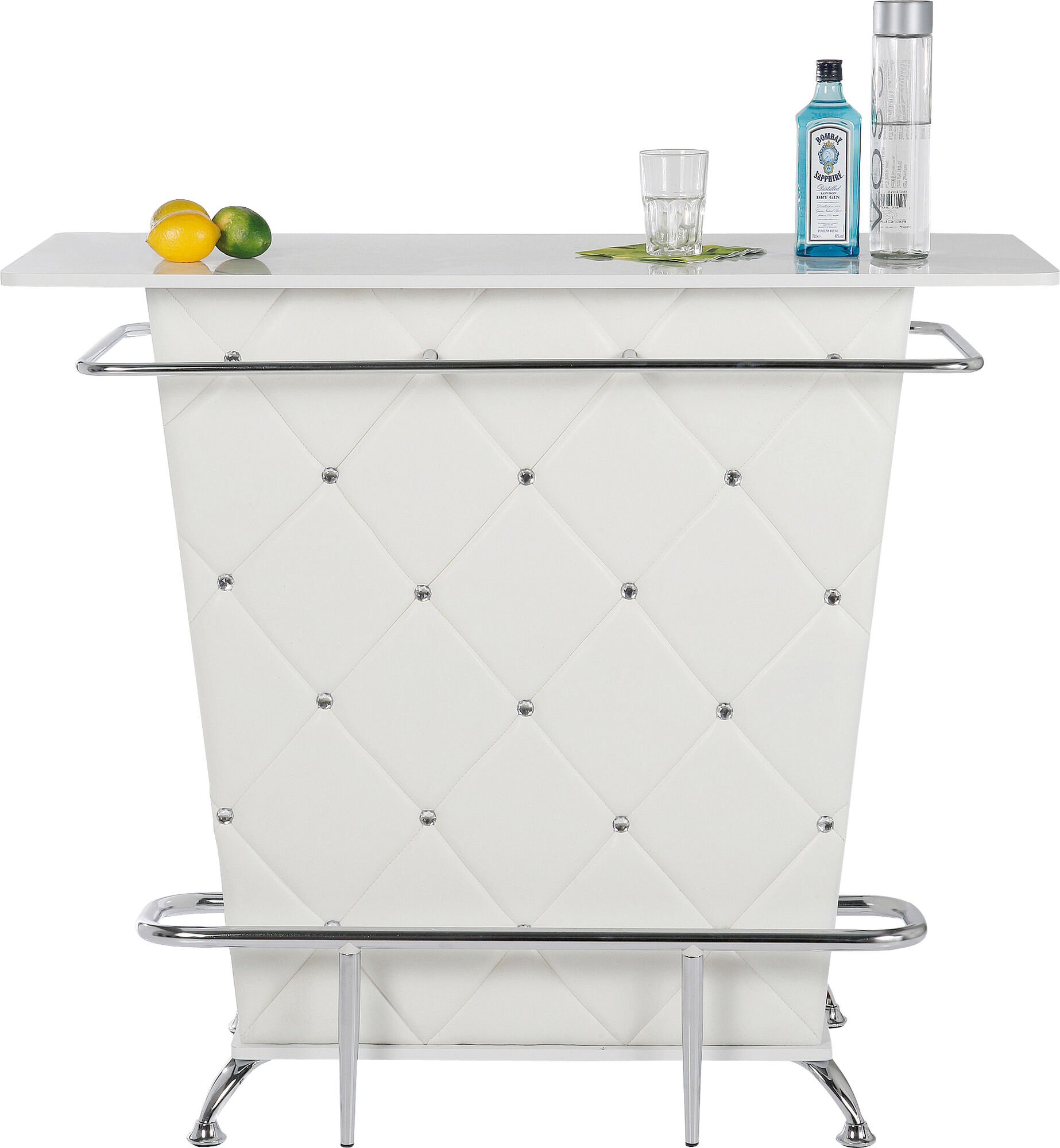 Barek z półką ekoskóra biały nogi metalowe 120x104 cm – obraz-1