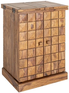 Stylowy brązowy barek drewniany z półkami i szufladą – grafika-1.