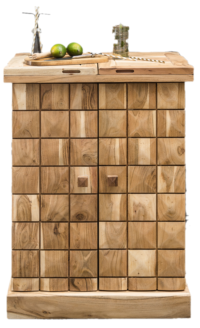 Barek drewniany naturalny z półkami i szufladą w stylu nowoczesnym 130x50 cm – grafika-1.