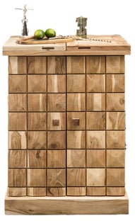 Barek drewniany naturalny z półkami i szufladą w stylu nowoczesnym 130x50 cm – grafika-1.