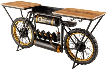 Barek motocykl czarny stelaż metalowy blat z drewna mango – grafika-1.