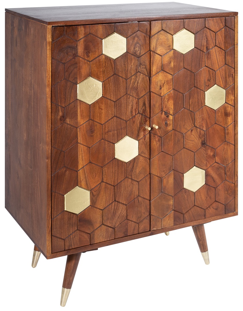 Barek z akacji brązowy z dekoracyjnymi złotymi nogami 75x96 cm – grafika-1.