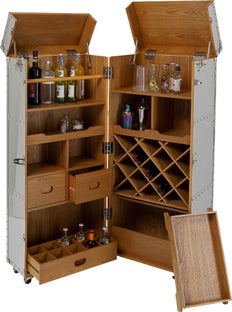 Barek na kółkach rozkładany stal srebrna wnętrze naturalne 64x145 cm – obraz-1