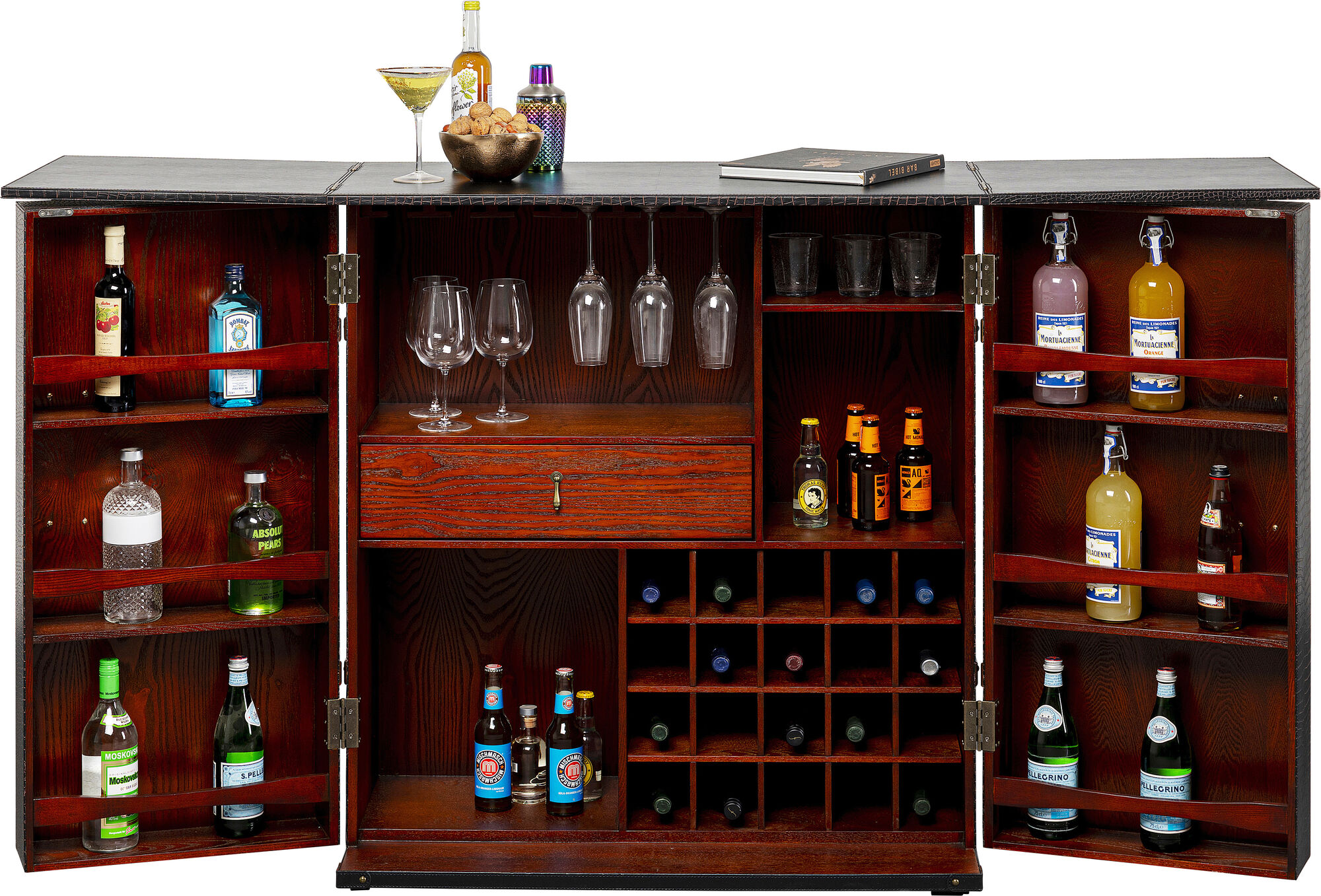 Barek rozkładany czarno-brązowy tapicerowany 100x114 cm – obraz-1