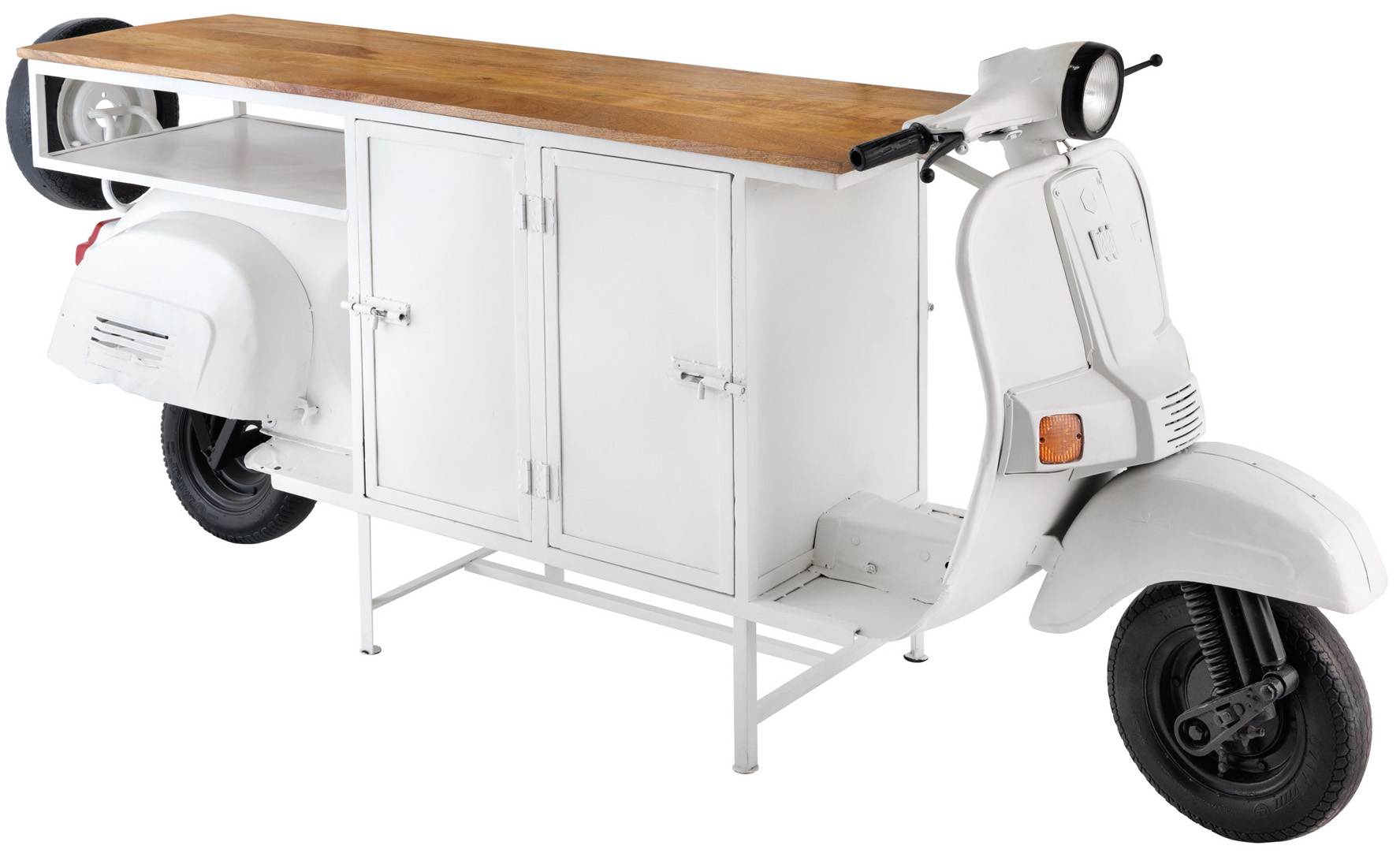 Barek skuter biały z drewna mango o nowoczesnym stylu – grafika-1.