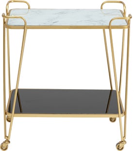 Barek na kółkach z dwoma półkami szklanymi metalowy złoty 60x68 cm – obraz-1