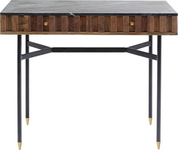 Biurko stylowe z marmurowym blatem i metalowymi nogami 90x40 cm – obraz-1