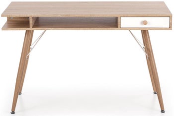 Biurko dąb sonoma z białą szufladą 120x60 cm – obraz-1