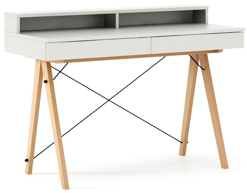 Biurko Kosmalos 120x50 cm białe - nogi bukowe – obraz-1