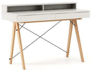 Biurko Kosmalos 120x50 cm białe - nogi bukowe – obraz-1