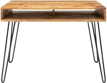 Biurko z półką naturalne drewno czarne nogi stylowe 110x50 cm – grafika-1.