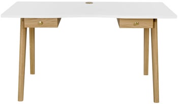 Biurko z szufladami blat biały nogi drewniane 140x70 cm – obraz-1