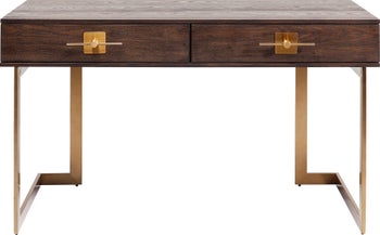 Skrivbord Osaka - Mörkt Trä/Borstad Mässing, 138cm – bild-1.