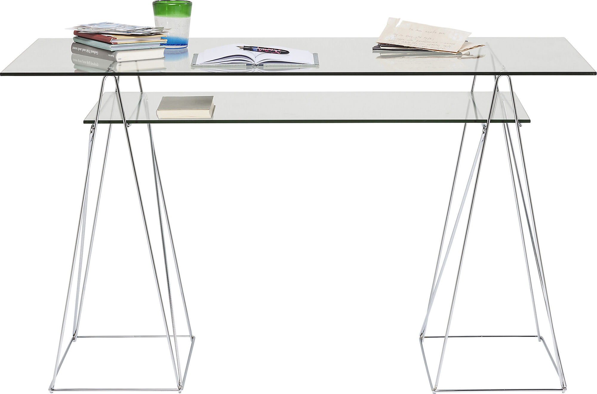 produkt: Skrivbord Polar - Glas/Krom, 135cm.