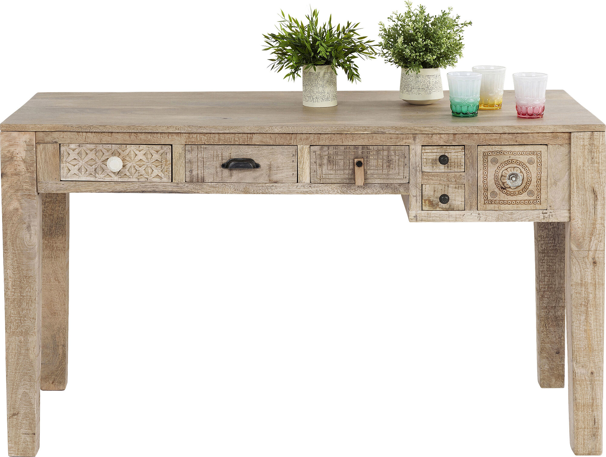 Biurko drewniane z szufladami 135x60 cm – obraz-1