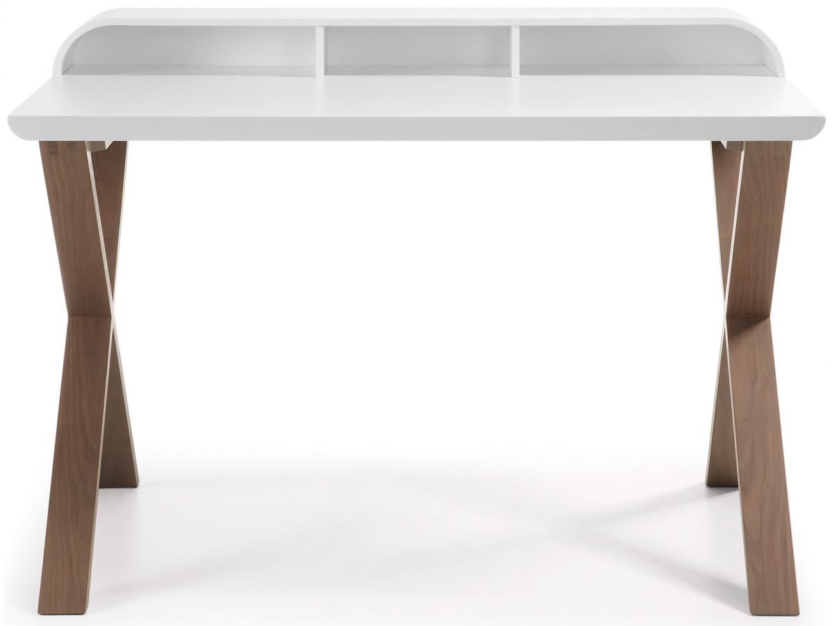 Biurko 120x79 cm białe nogi brązowe – obraz-1