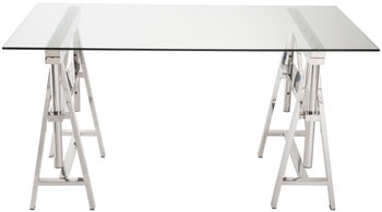 Biurko z regulacją wysokości szklane nogi srebrne 150x80 cm – obraz-1