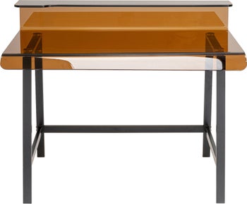 Biurko komputerowe szklane brązowe nogi czarne 110x56 cm – obraz-1