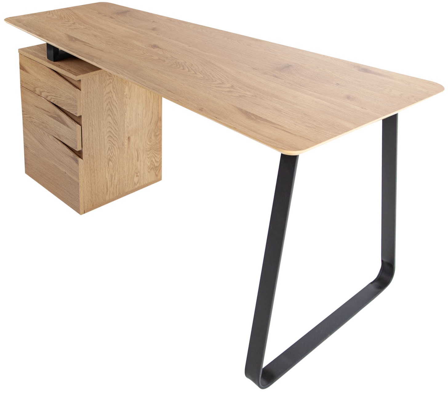 Biurko industrialne z laminowanej płyty mdf w naturalnym dębie metalowe nogi czarne – grafika-1.