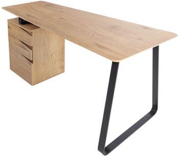 Biurko industrialne z laminowanej płyty mdf w naturalnym dębie metalowe nogi czarne – grafika-1.