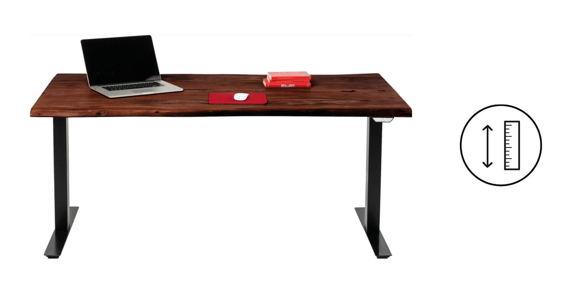 Biurko z elek. regulacją wysokości drewniane brązowe nogi czarne 200x100 cm – obraz-1