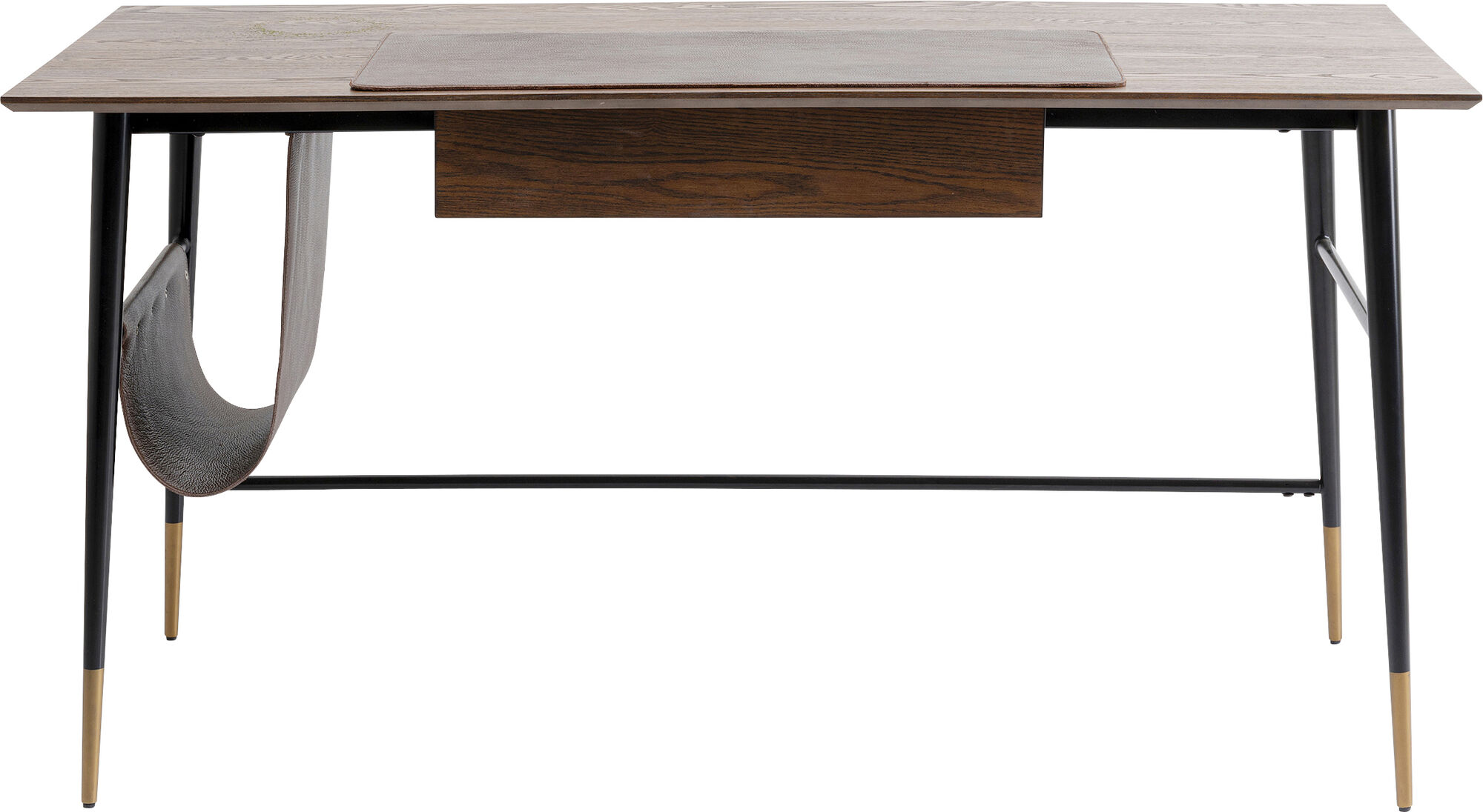 Biurko z szufladą brązowe MDF 153x71 cm skóra naturalna – obraz-1