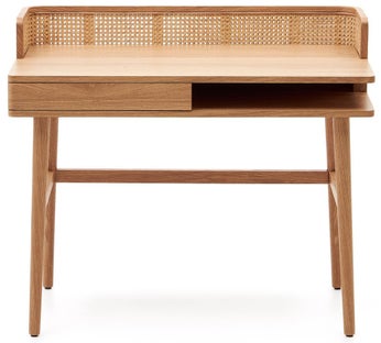 Biurko z szufladą i półką drewno i fornir jesionowy 105x62 cm – obraz-1