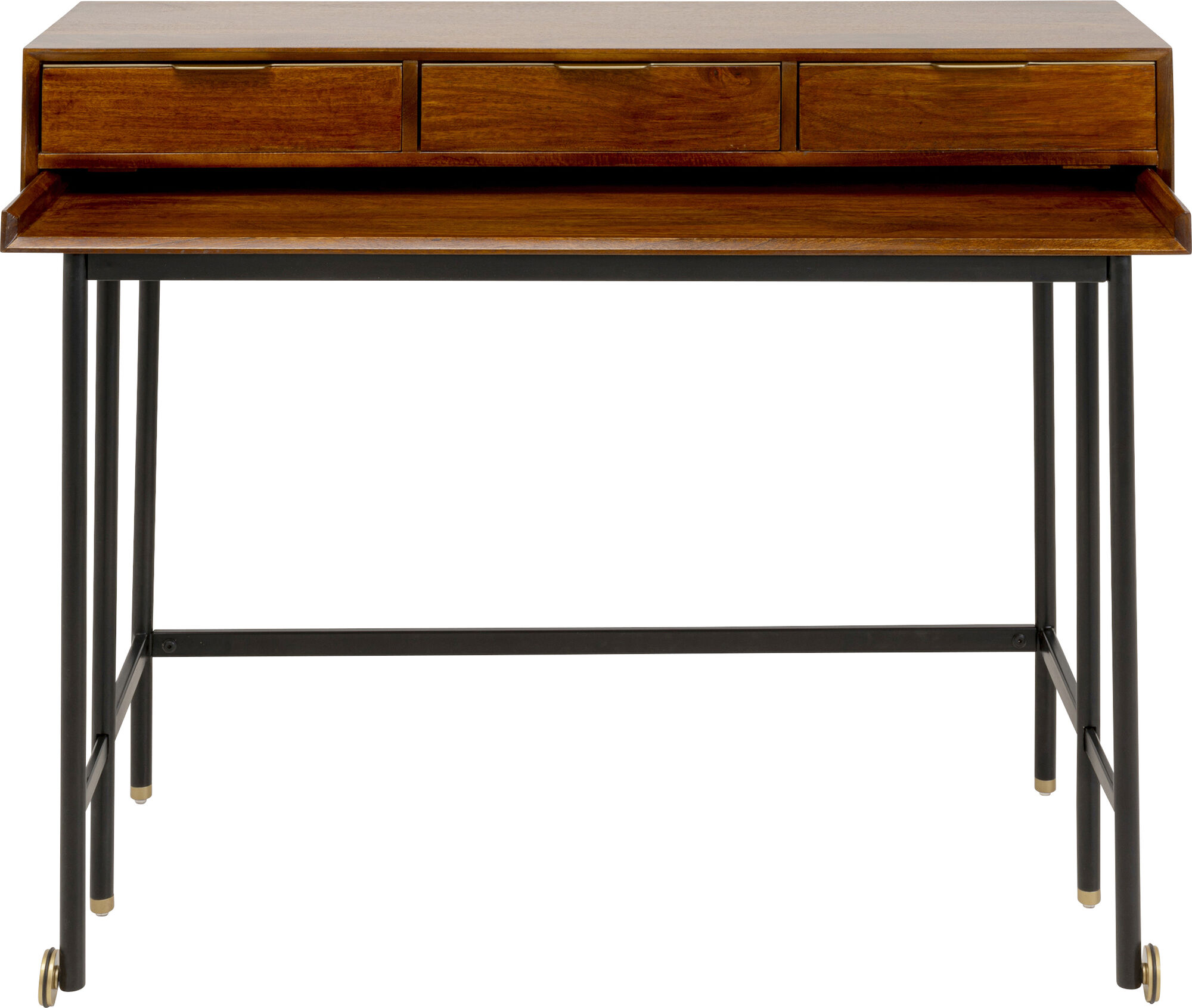 Biurko z wysuwanym blatem drewniane brązowe 120x83 cm  – obraz-1