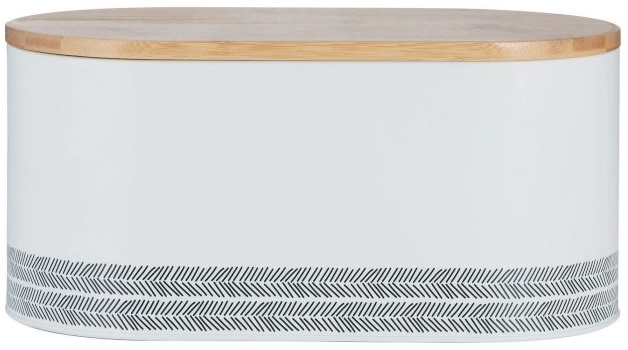 Chlebak stalowy z bambusową deską 34x16 cm biało-beżowy – obraz-1