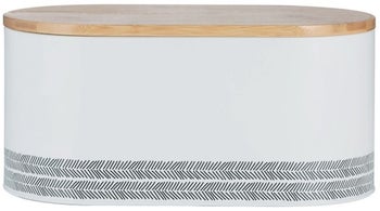 Chlebak stalowy z bambusową deską 34x16 cm biało-beżowy – obraz-1
