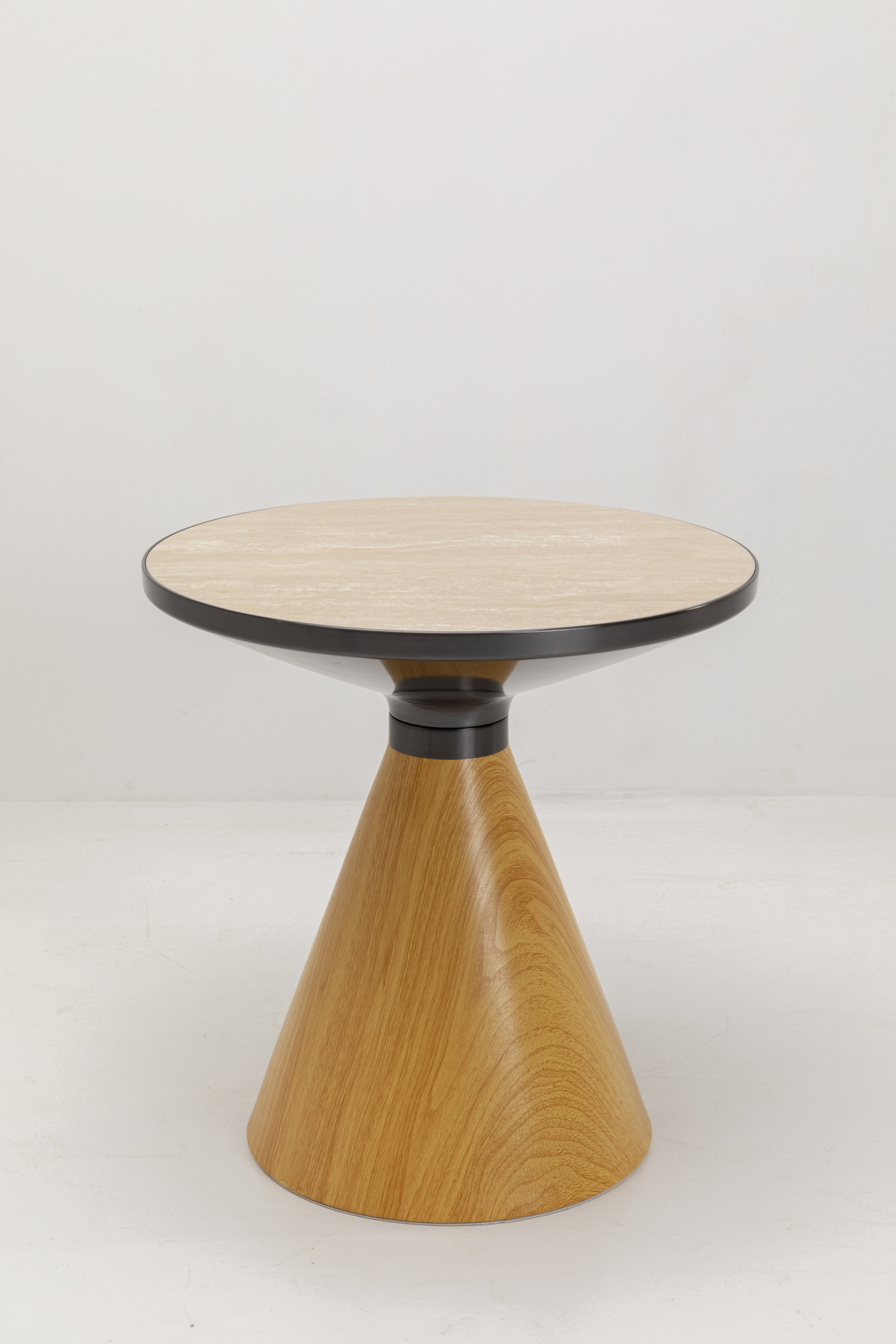 Mesa de centro Cono Roble Travertino Ø50cm – Imagen-1.