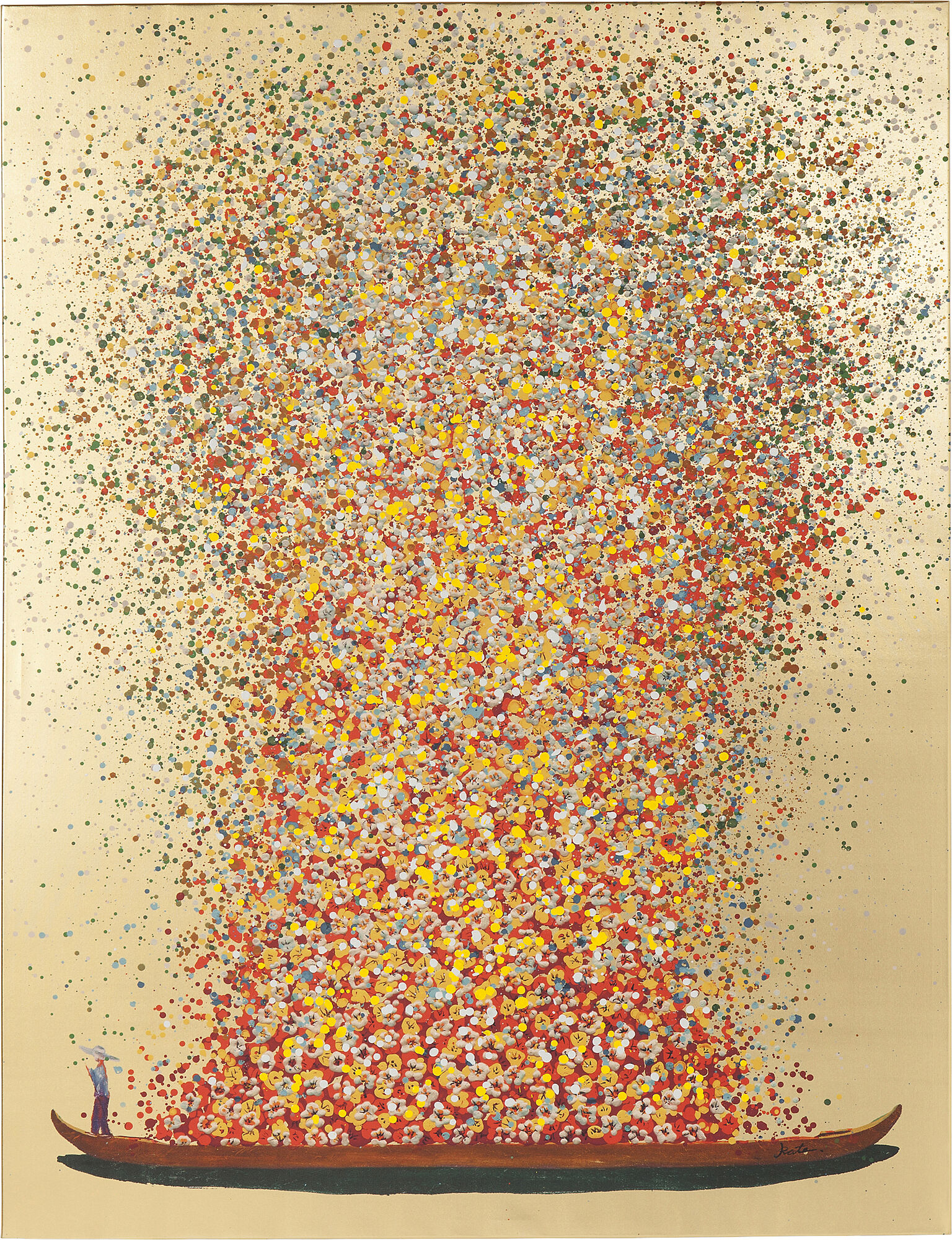 Cuadro Touched Flower Boat oro rojo 100x80cm – Imagen-1.