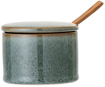 Cukiernica z łyżeczką zielona ceramiczna 6 cm – obraz-1