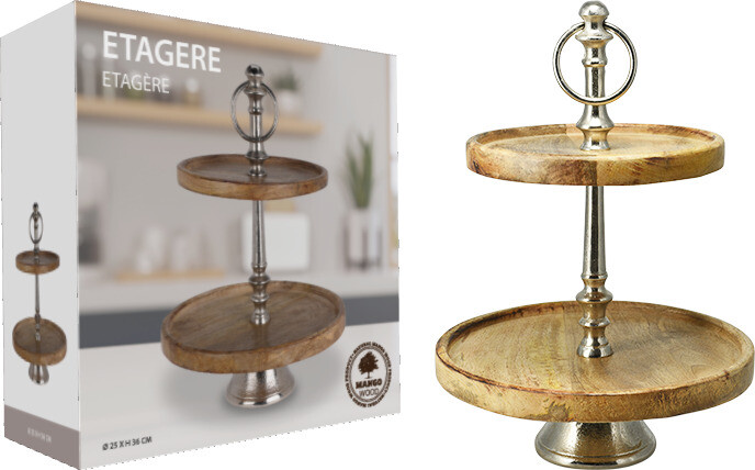 Дървен поднос за сладки на две нива – изображение-1