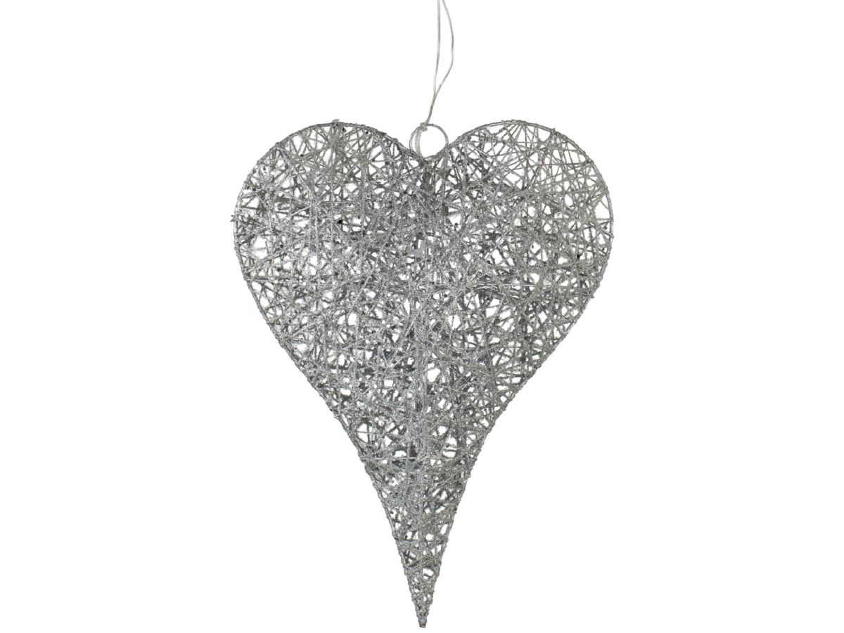 Dekoracja choinkowa srebrna serce 25x33 cm – obraz-1