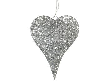 Dekoracja choinkowa srebrna serce 25x33 cm – obraz-1