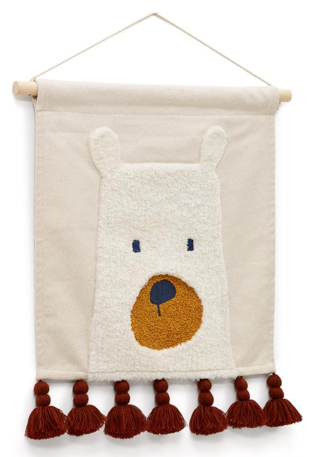 Dekoracja do pokoju dziecka z frędzlami miś 40x40 cm – obraz-1