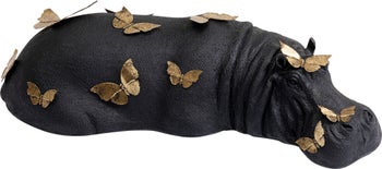 Dekoracja do salonu czarno-złota hipopotam i motyle 76x35 cm – grafika-1.