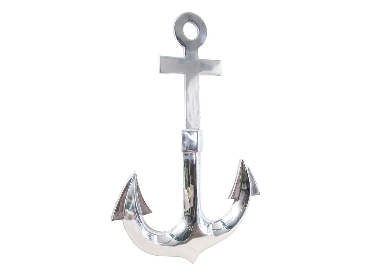 Srebrna aluminiowa kotwica 70 cm do dekoracji ściennej – grafika-1.