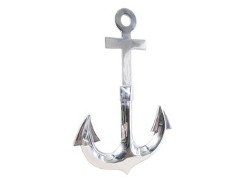 Srebrna aluminiowa kotwica 70 cm do dekoracji ściennej – grafika-1.